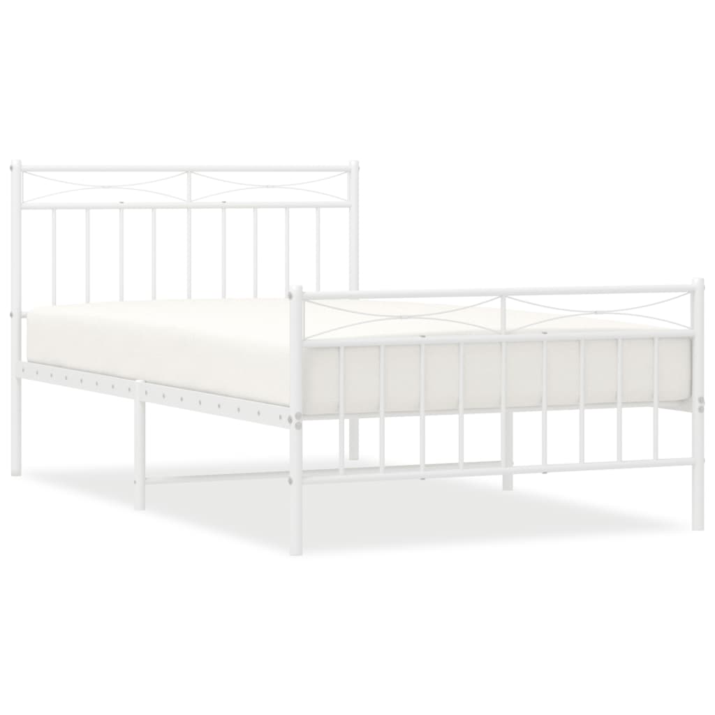 Sengeramme i metall med hode- og fotgavl hvit 107x203 cm