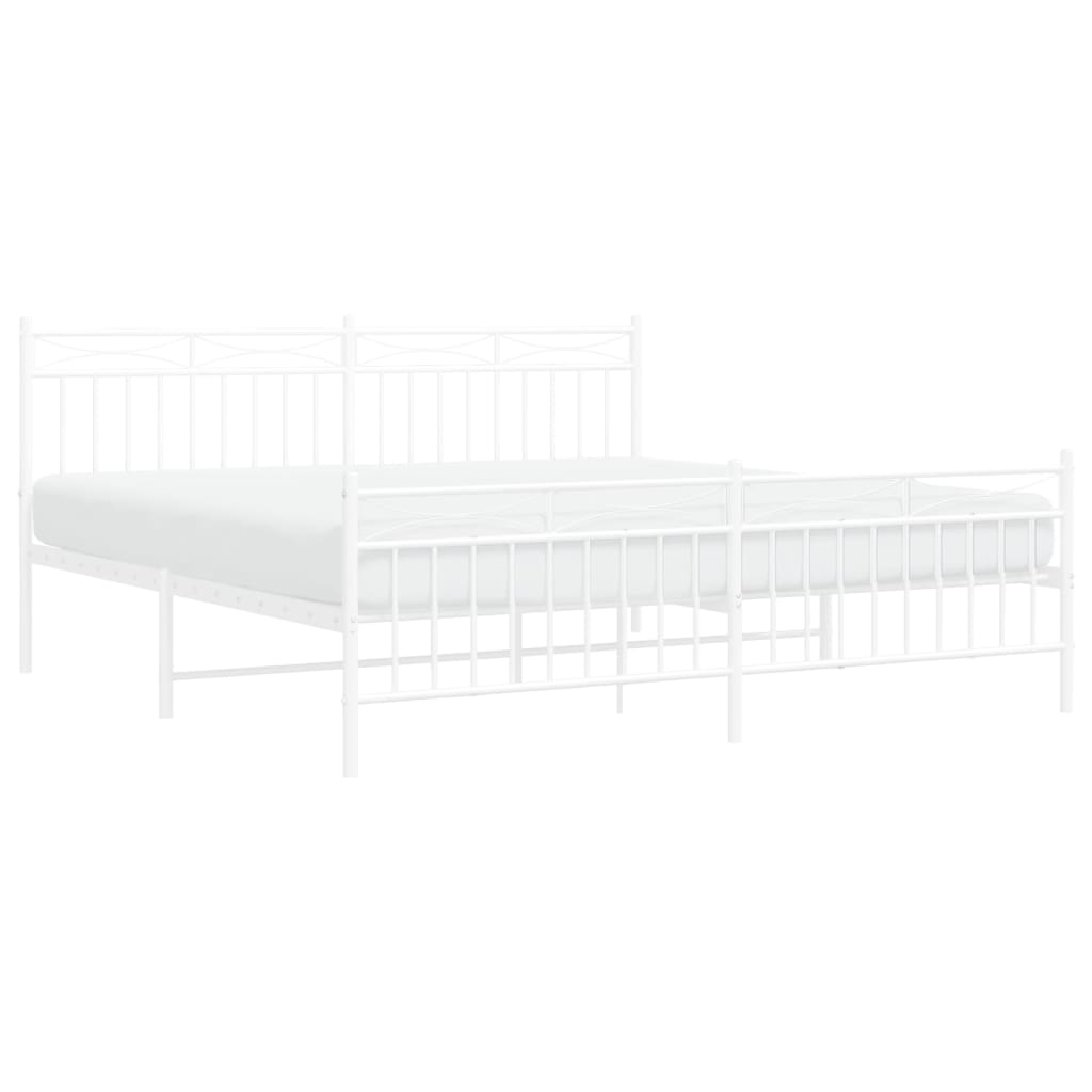 Sengeramme i metall med hode- og fotgavl hvit 183x213 cm