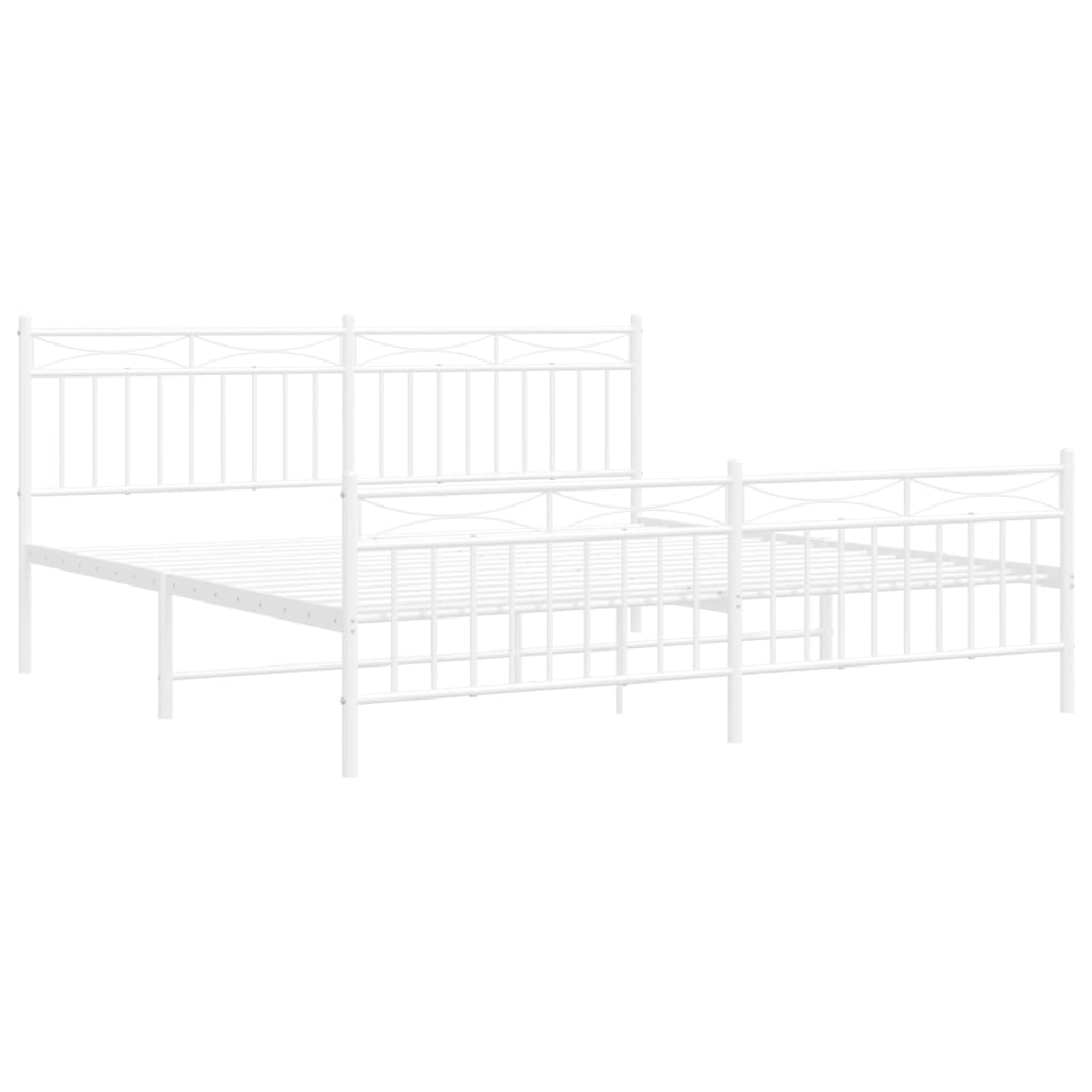 Sengeramme i metall med hode- og fotgavl hvit 183x213 cm
