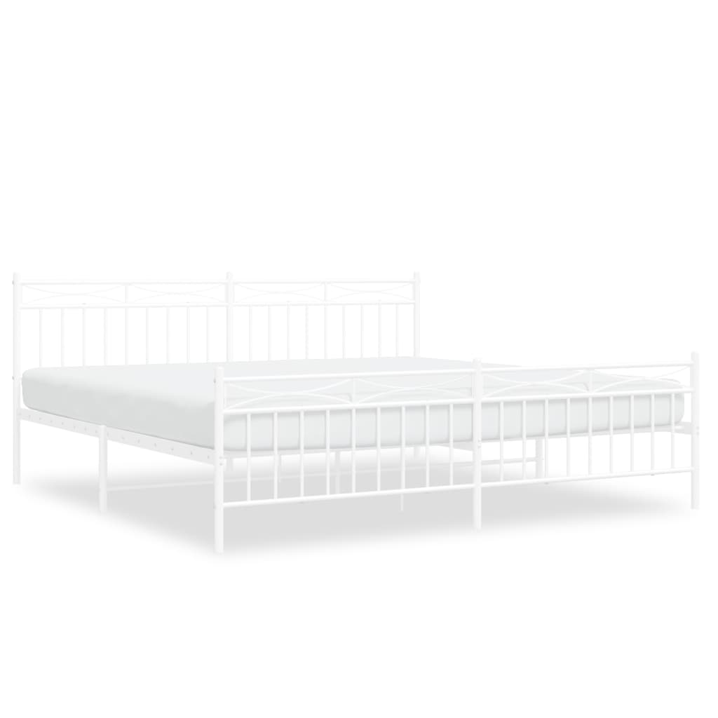 Sengeramme i metall med hode- og fotgavl hvit 193x203 cm