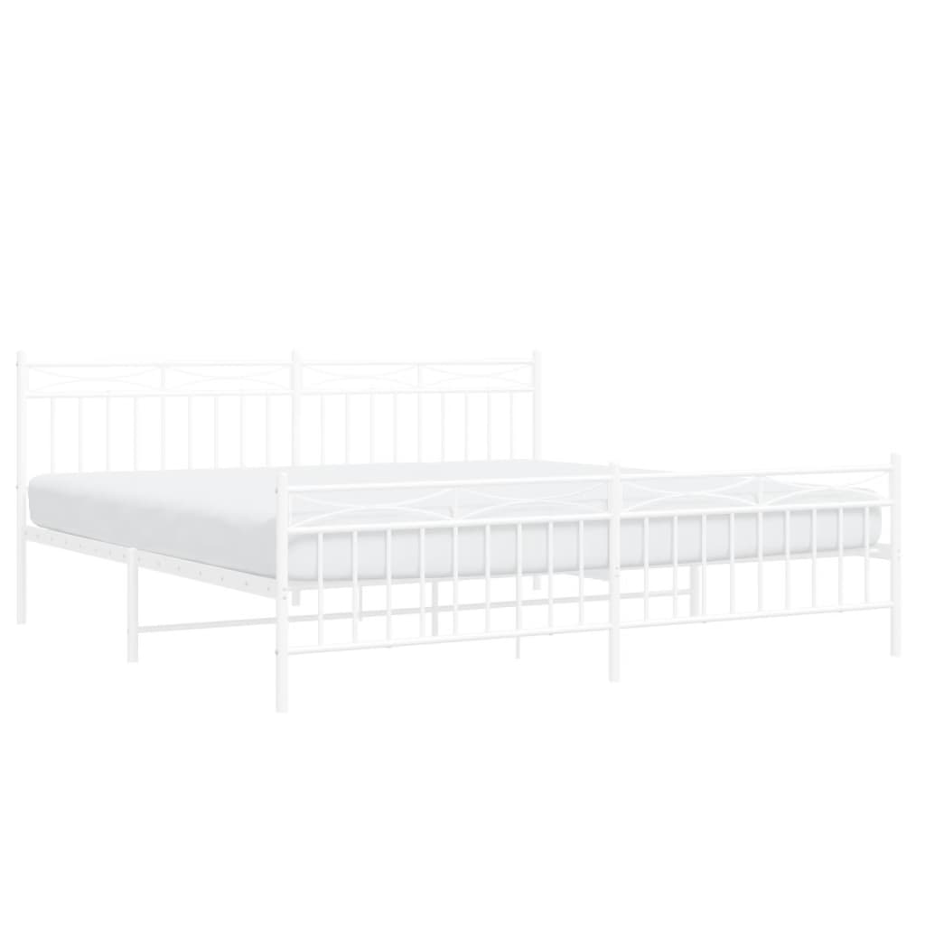 Sengeramme i metall med hode- og fotgavl hvit 193x203 cm