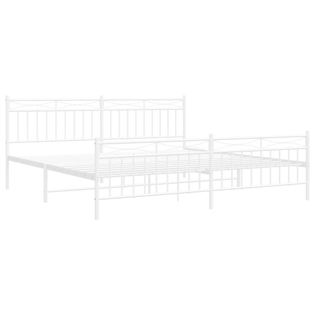 Sengeramme i metall med hode- og fotgavl hvit 193x203 cm