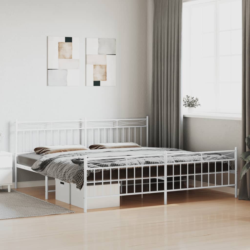 Sengeramme i metall med hode- og fotgavl hvit 193x203 cm