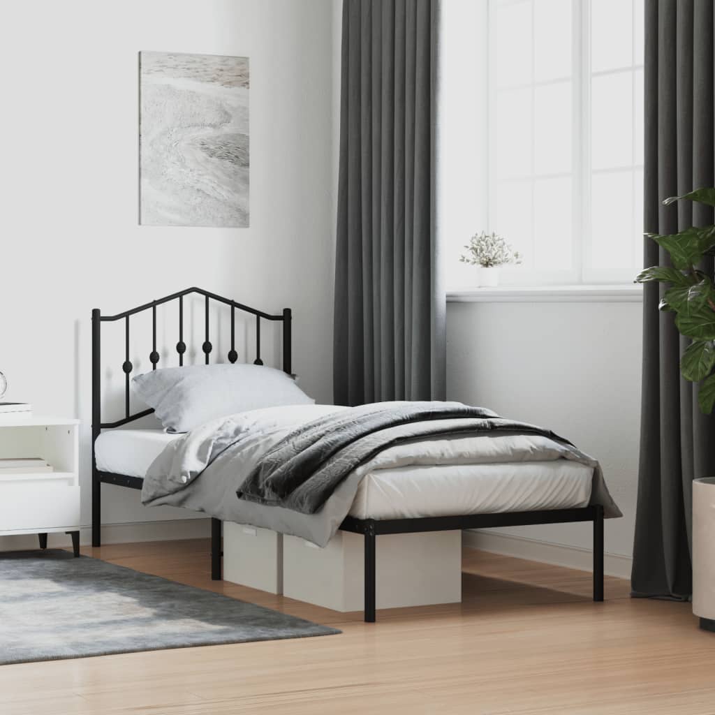 Sengeramme i metall med hodegavl svart 90x190 cm