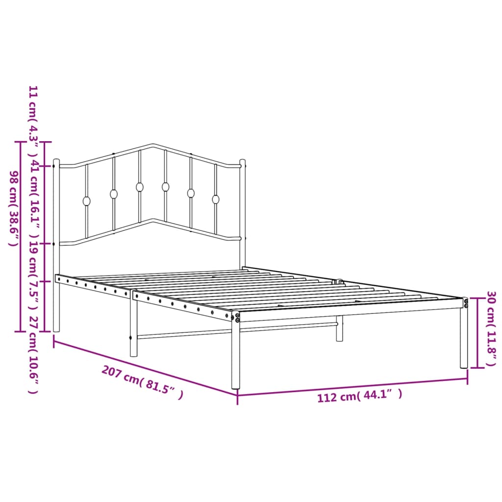 Sengeramme i metall med hodegavl svart 107x203 cm