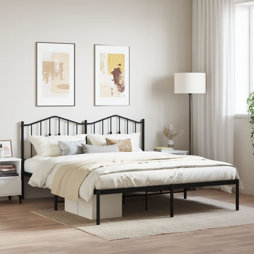 Sengeramme i metall med sengegavl svart 183x213 cm