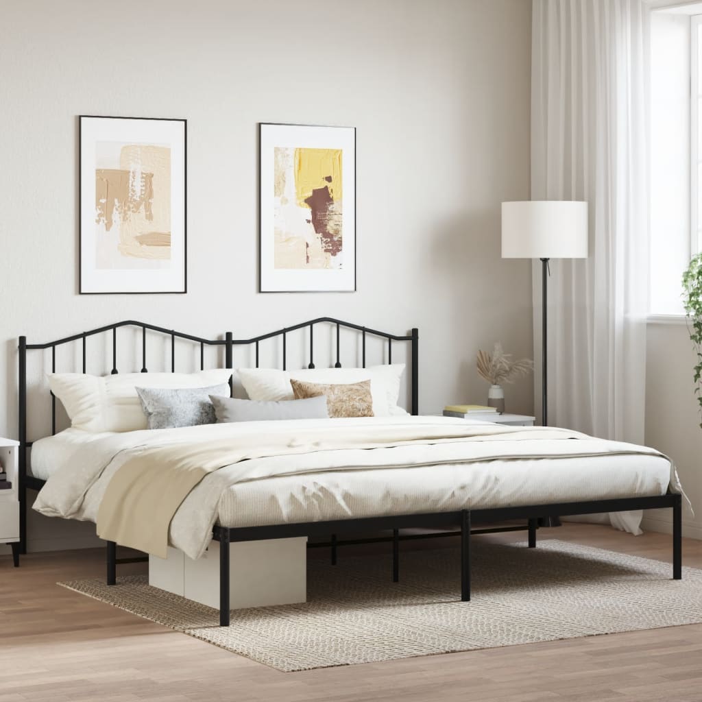 Sengeramme i metall med sengegavl svart 193x203 cm