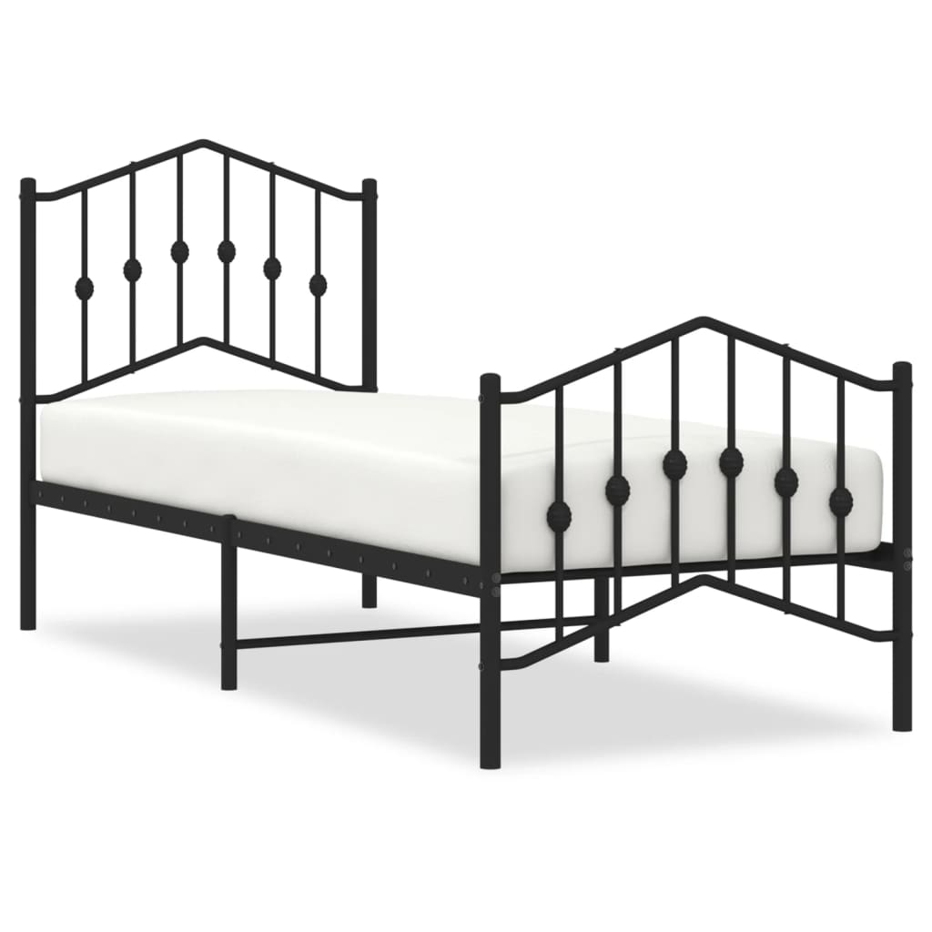 Sengeramme i metall med hode- og fotgavl svart 75x190 cm