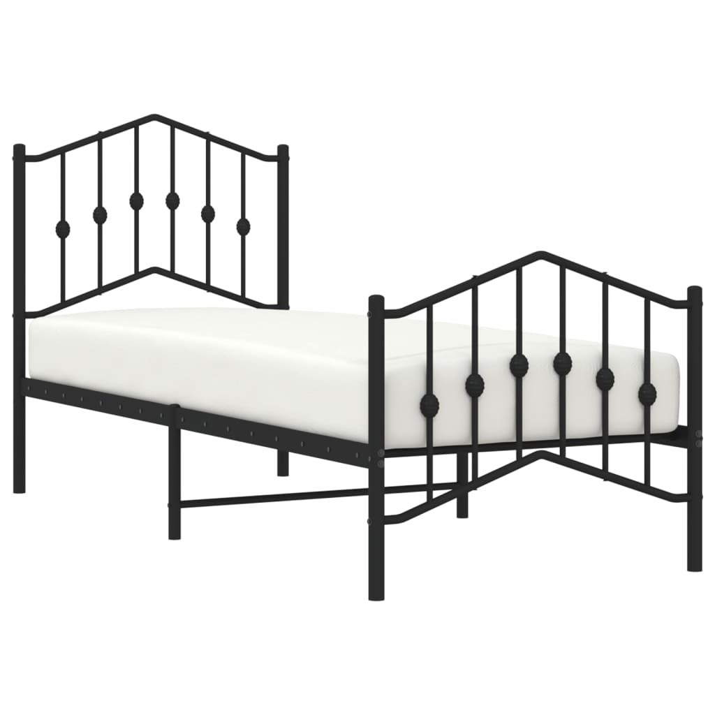 Sengeramme i metall med hode- og fotgavl svart 75x190 cm