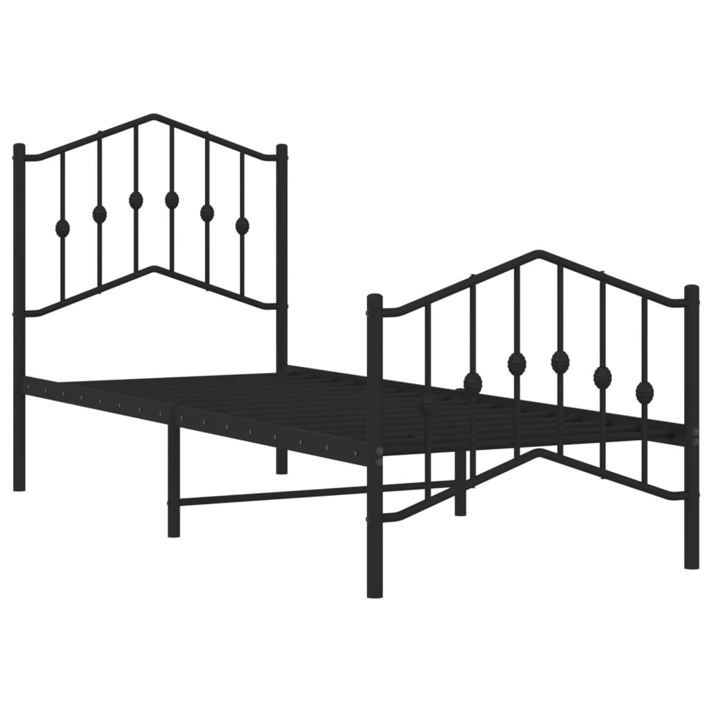 Sengeramme i metall med hode- og fotgavl svart 75x190 cm