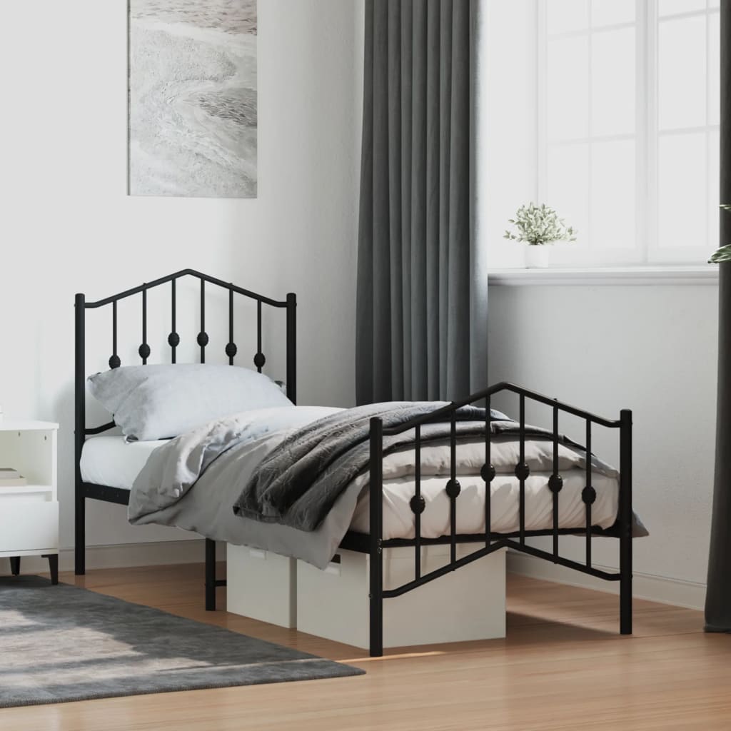 Sengeramme i metall med hode- og fotgavl svart 75x190 cm