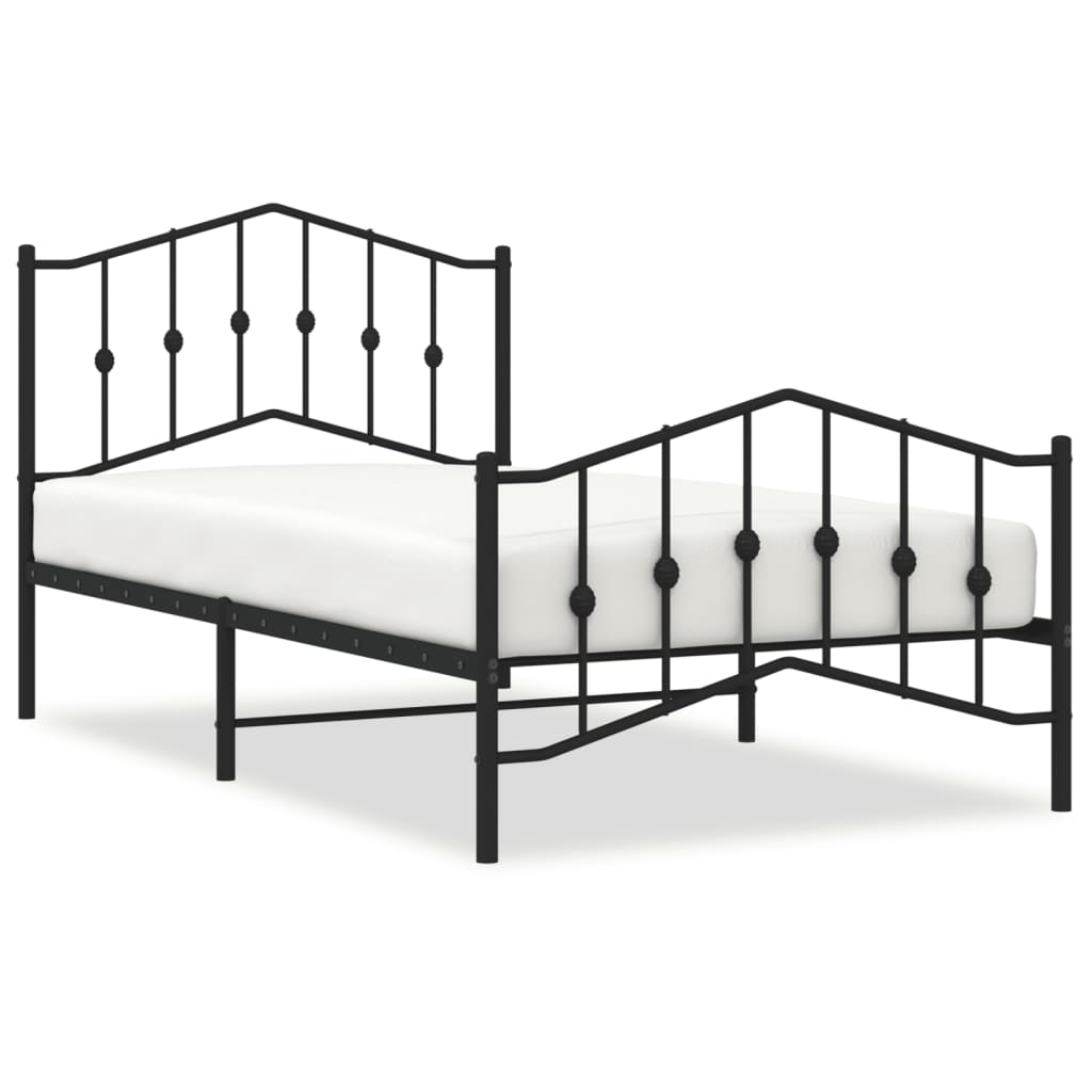 Sengeramme i metall med hode- og fotgavl svart 100x190 cm