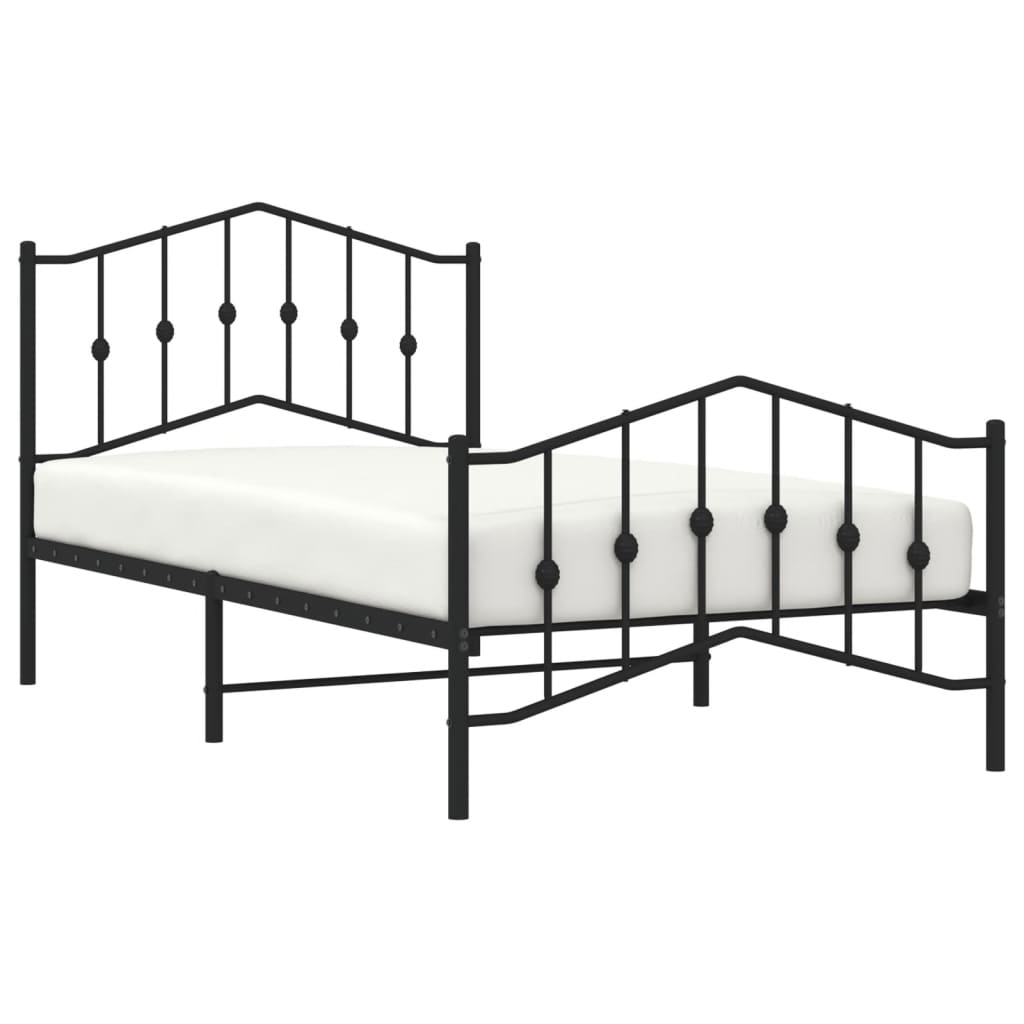 Sengeramme i metall med hode- og fotgavl svart 100x190 cm