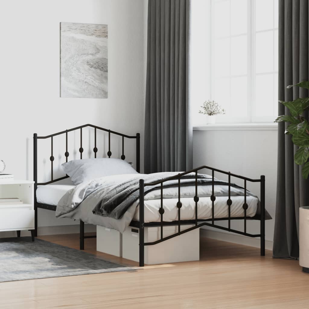 Sengeramme i metall med hode- og fotgavl svart 100x190 cm