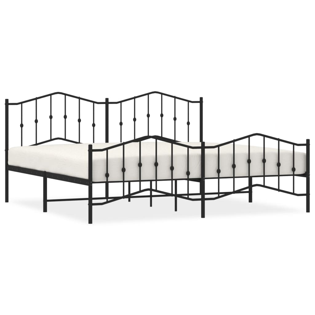Sengeramme i metall med hode- og fotgavl svart 193x203 cm