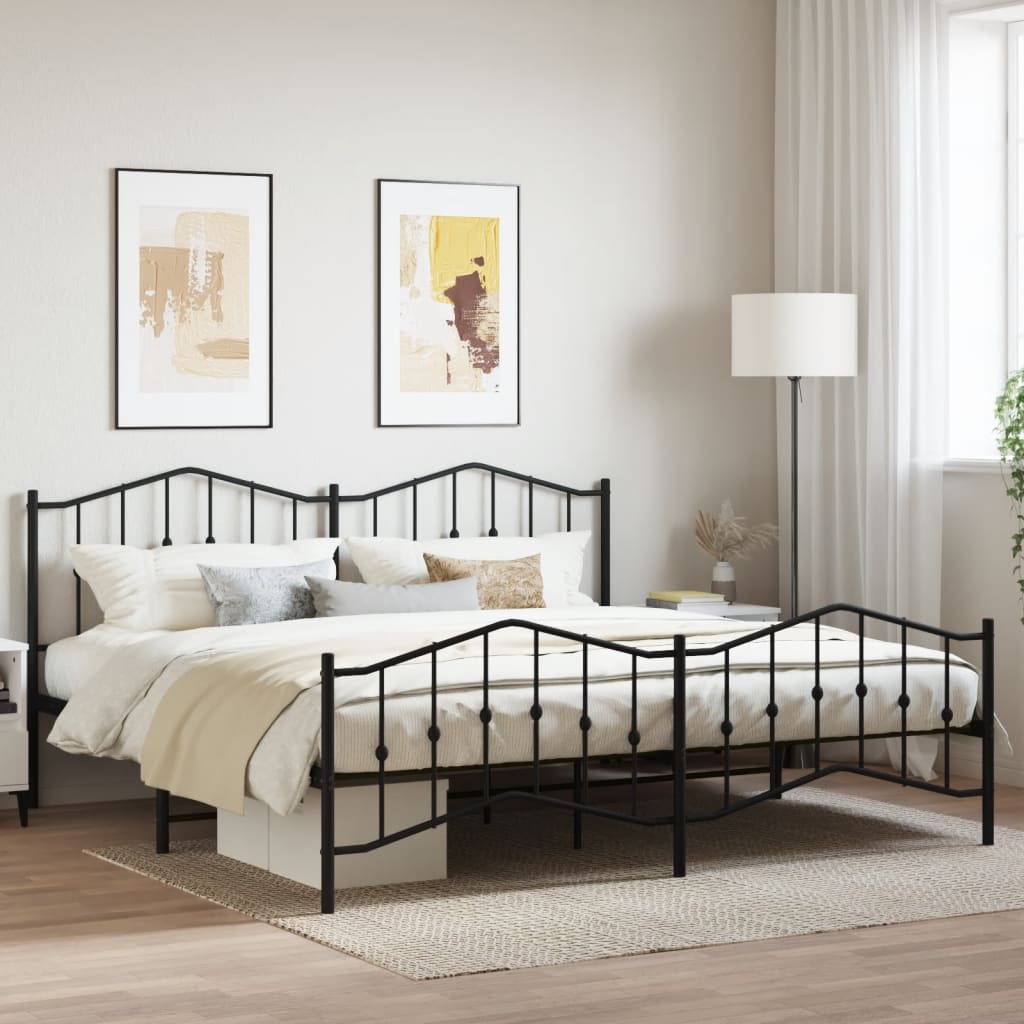 Sengeramme i metall med hode- og fotgavl svart 193x203 cm