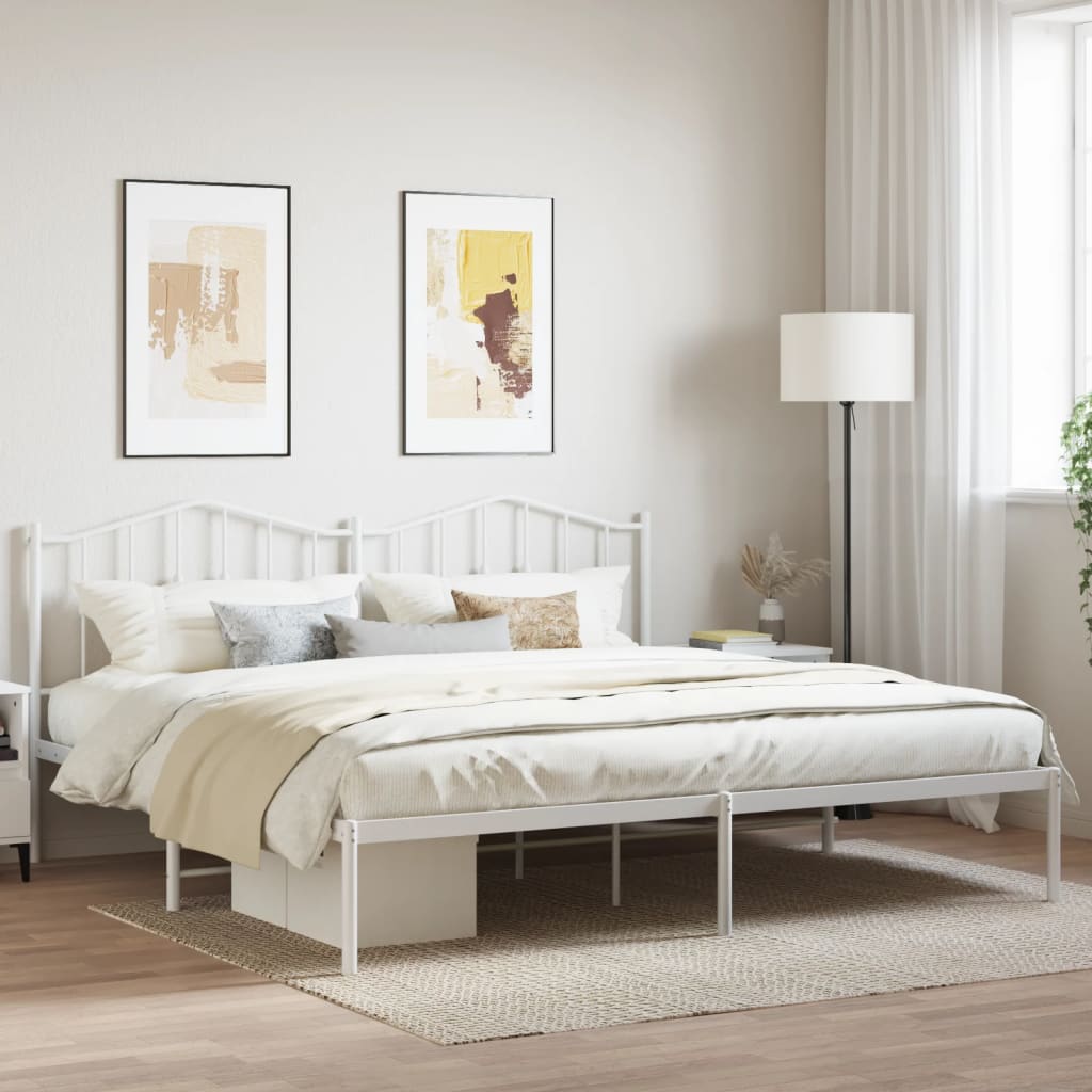 Sengeramme i metall med hodegavl hvit 193x203 cm