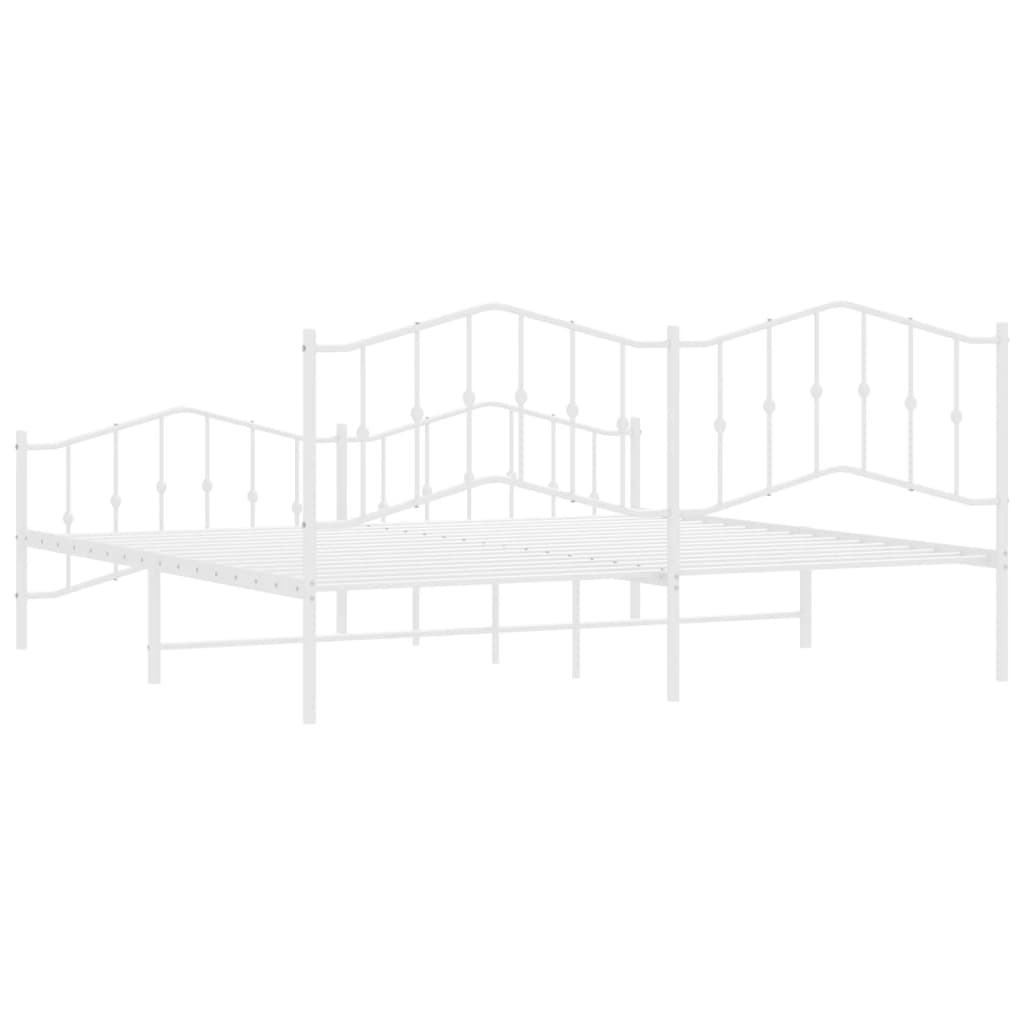 Sengeramme i metall med hode- og fotgavl hvit 193x203 cm
