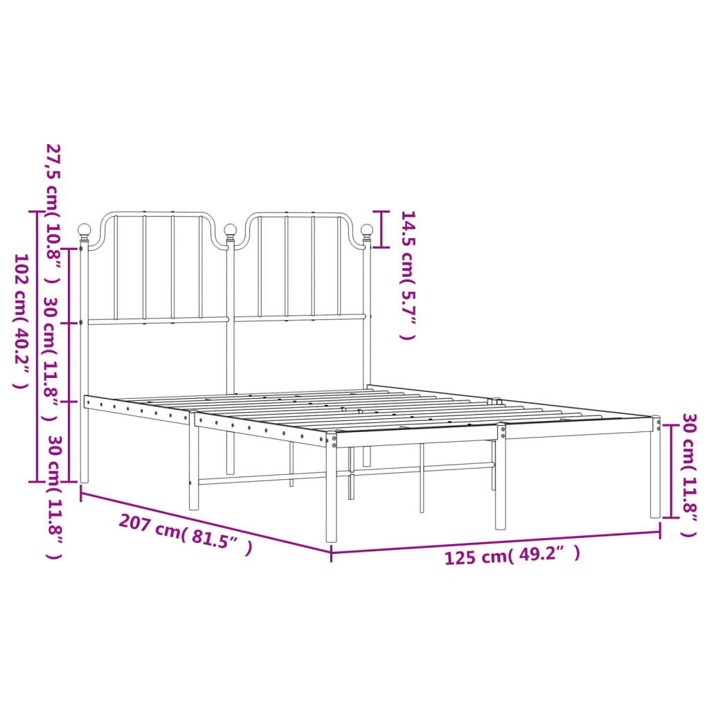 Sengeramme i metall med sengegavl svart 120x200 cm