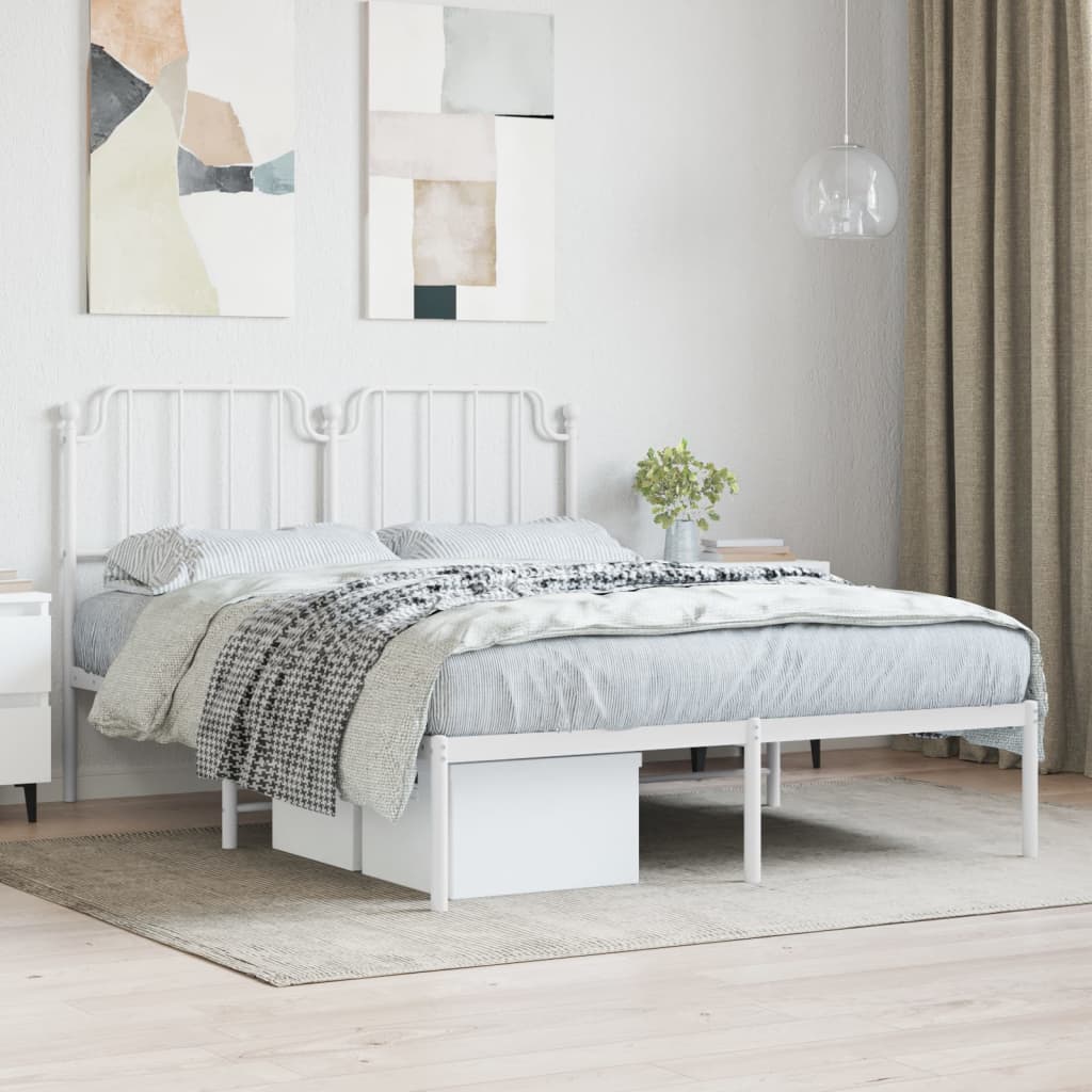 Sengeramme i metall med hodegavl hvit 140x190 cm