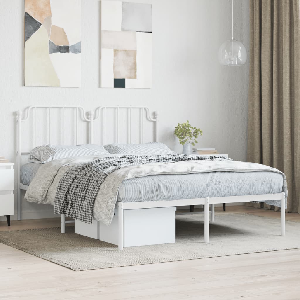 Sengeramme i metall med sengegavl hvit 150x200 cm