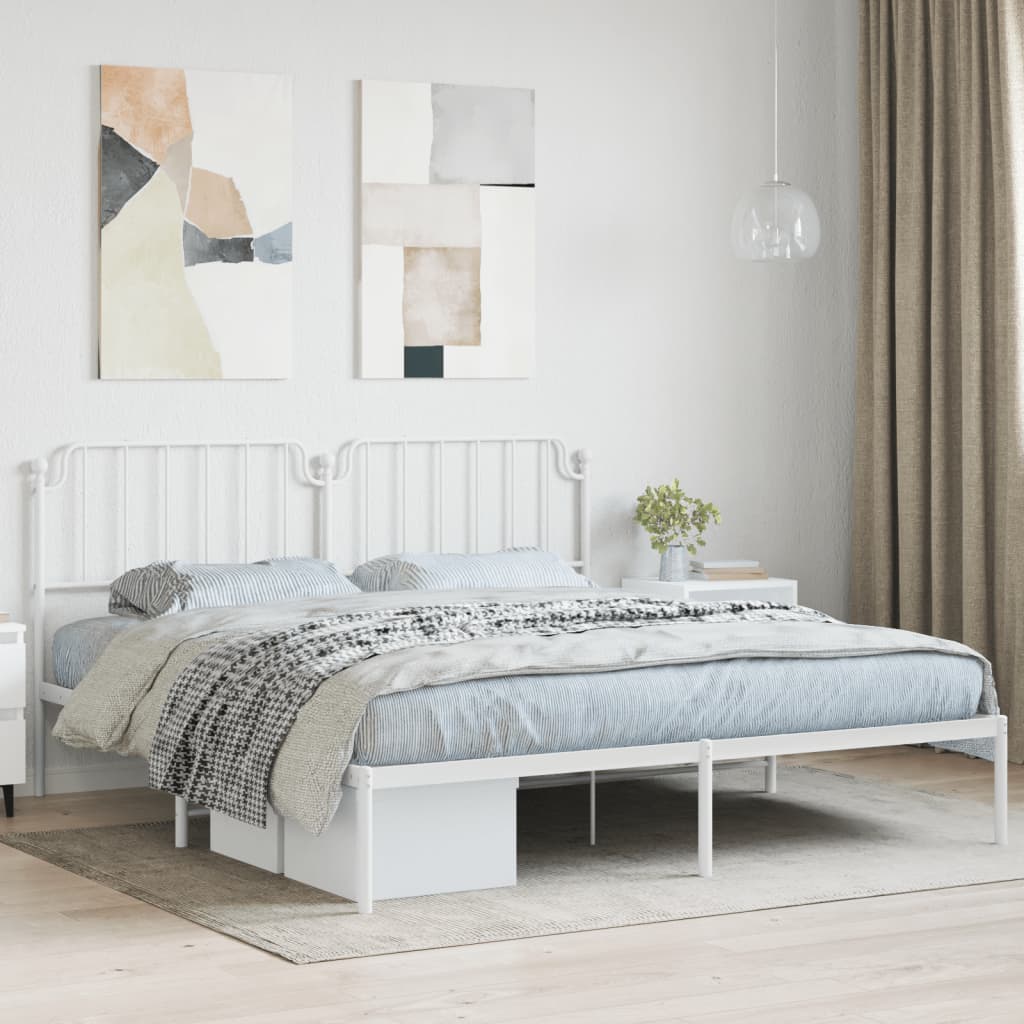 Sengeramme i metall med hodegavl hvit 183x213 cm