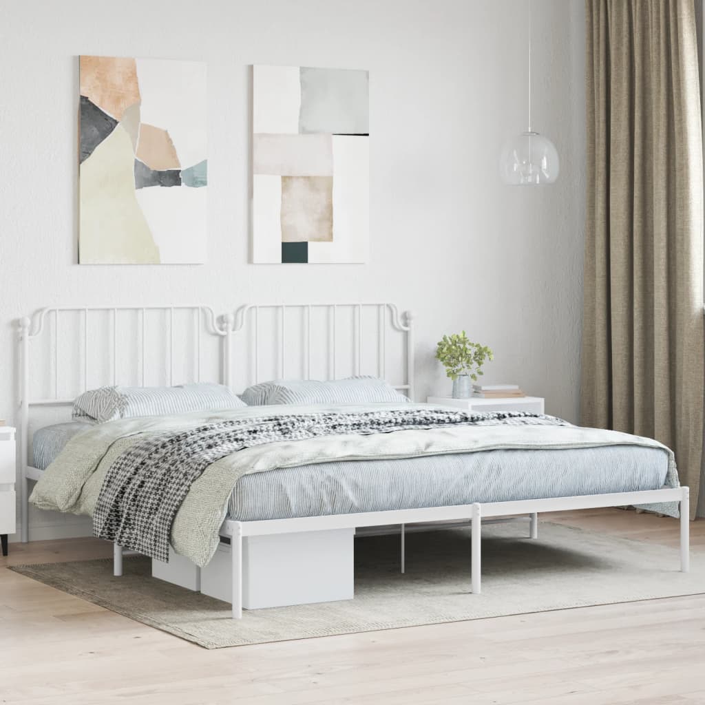 Sengeramme i metall med hodegavl hvit 193x203 cm