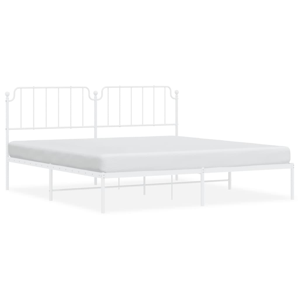 Sengeramme i metall med sengegavl hvit 200x200 cm