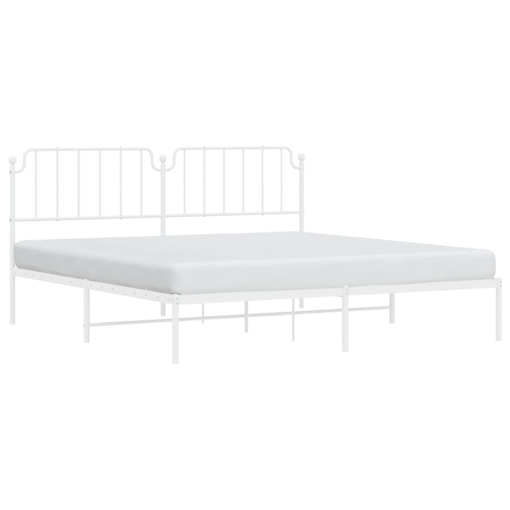 Sengeramme i metall med sengegavl hvit 200x200 cm