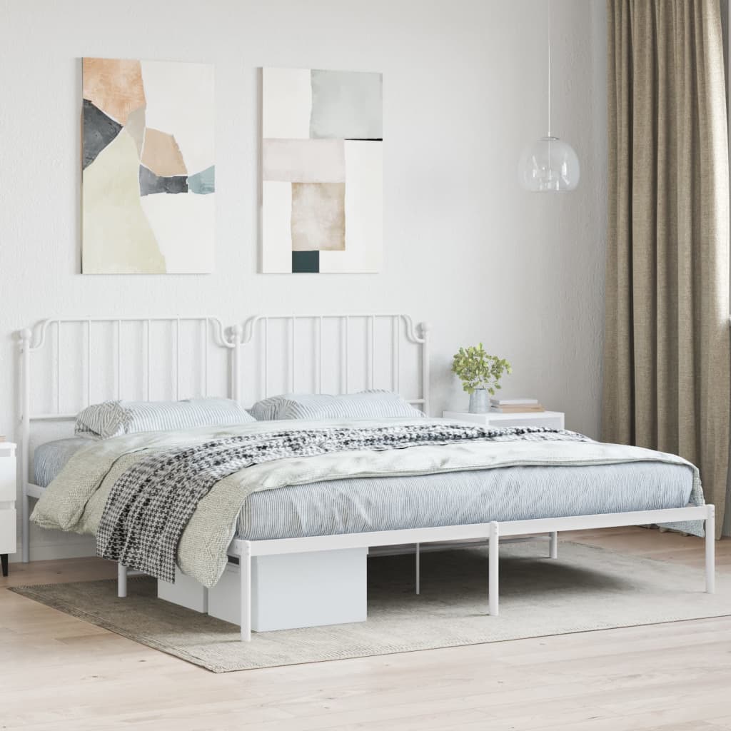 Sengeramme i metall med sengegavl hvit 200x200 cm