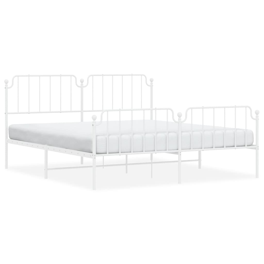 Sengeramme i metall med hode- og fotgavl hvit 183x213 cm
