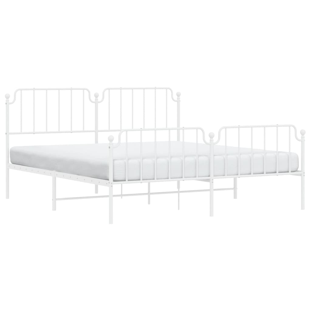 Sengeramme i metall med hode- og fotgavl hvit 183x213 cm