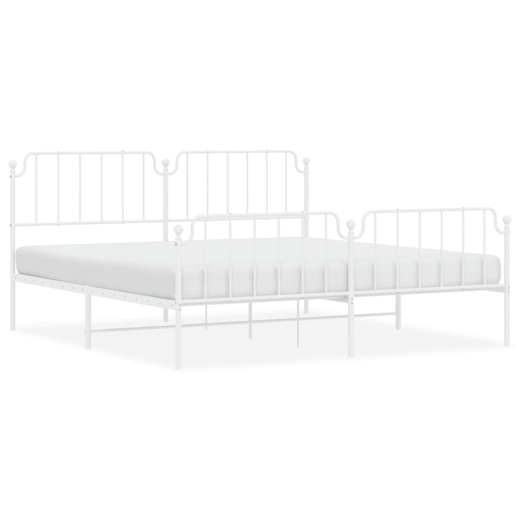 Sengeramme i metall med hode- og fotgavl hvit 193x203 cm