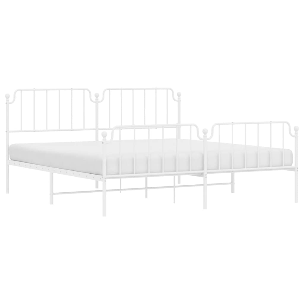Sengeramme i metall med hode- og fotgavl hvit 193x203 cm