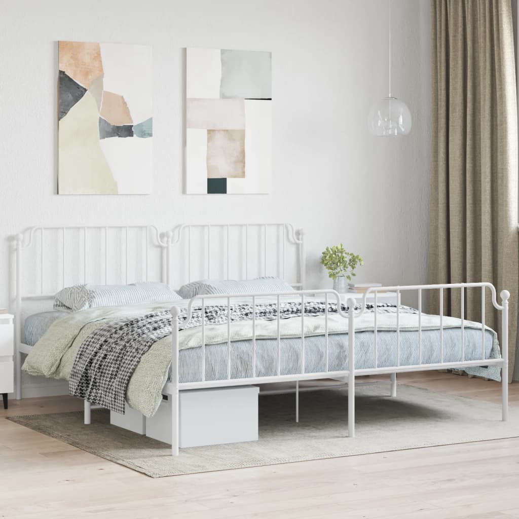Sengeramme i metall med hode- og fotgavl hvit 193x203 cm