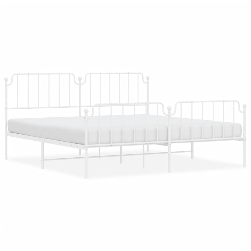 Sengeramme i metall med hode- og fotgavl hvit 200x200 cm