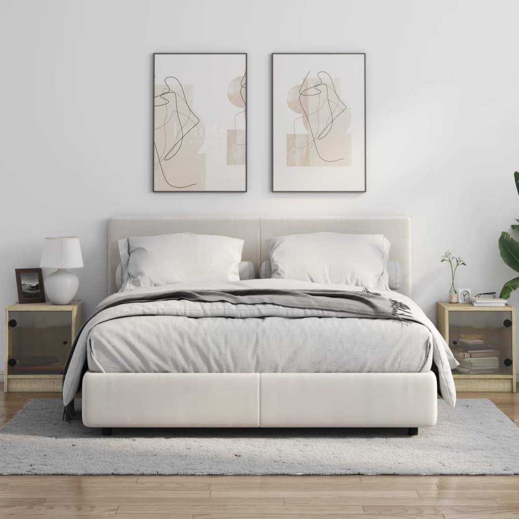 Nattbord med glassdører 2 stk sonoma eik 35x37x42 cm