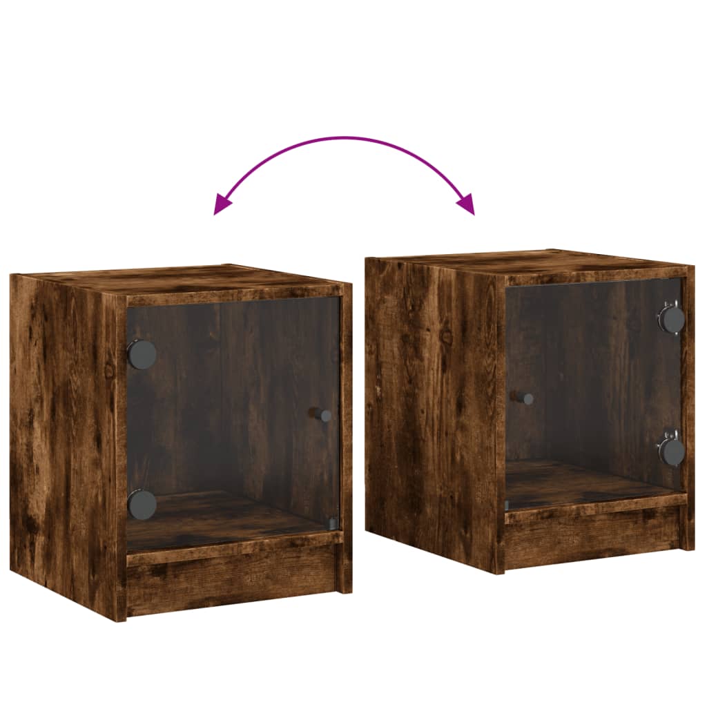 Nattbord med glassdører røkt eik 35x37x42 cm