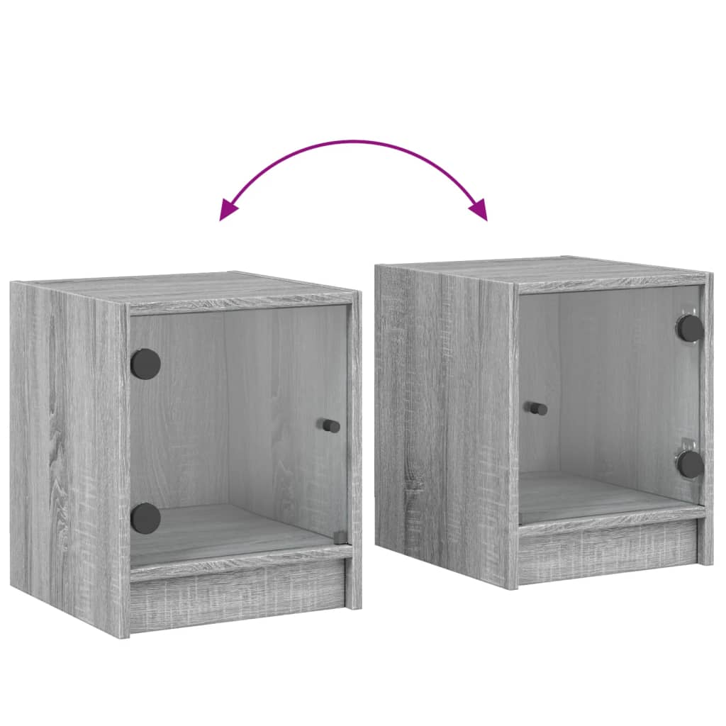 Nattbord med glassdører 2 stk grå sonoma 35x37x42 cm