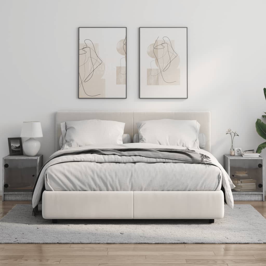 Nattbord med glassdører 2 stk grå sonoma 35x37x42 cm