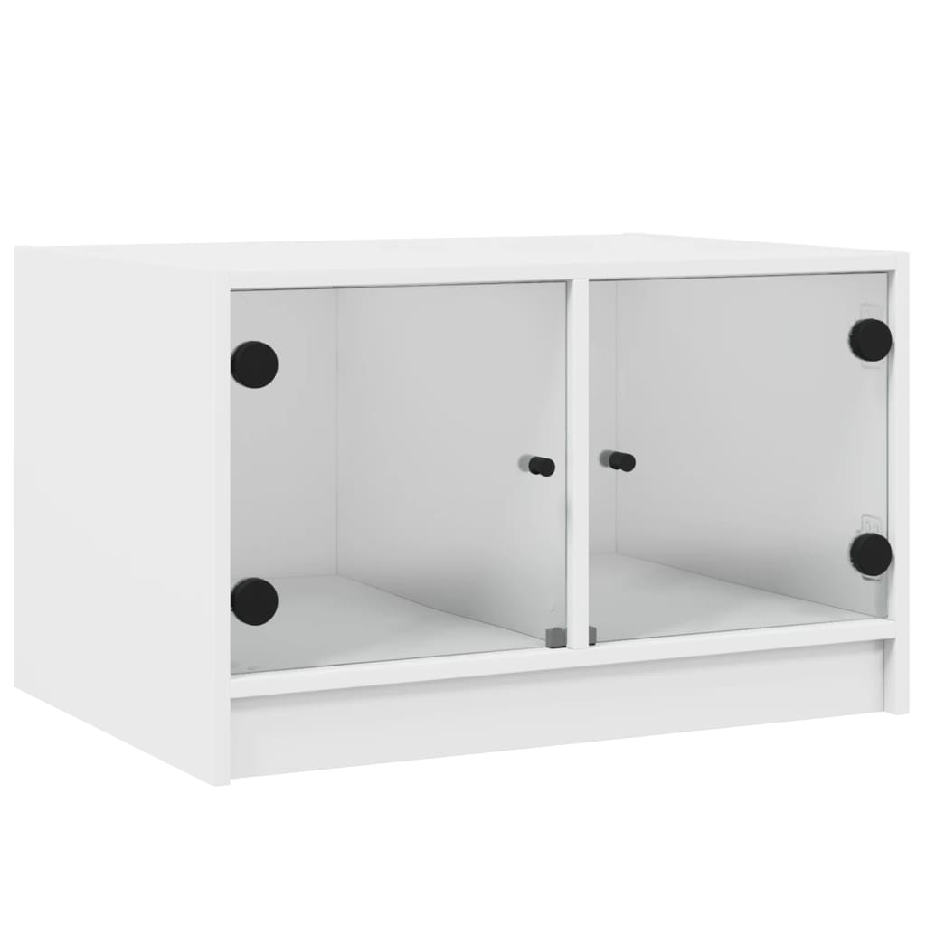 Salongbord med glassdører hvit 68x50x42 cm