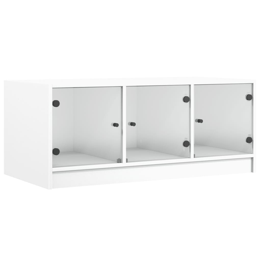 Salongbord med glassdører hvit 102x50x42 cm