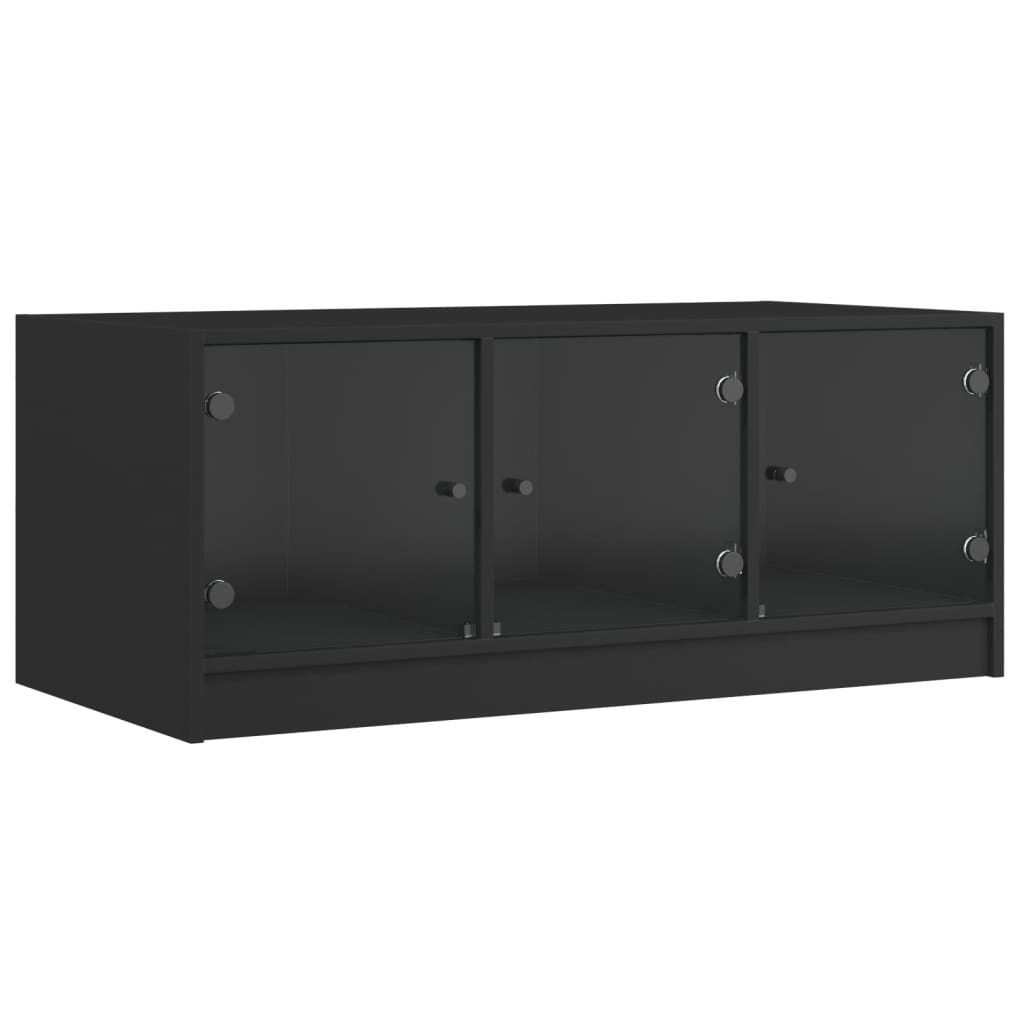 Salongbord med glassdører svart 102x50x42 cm