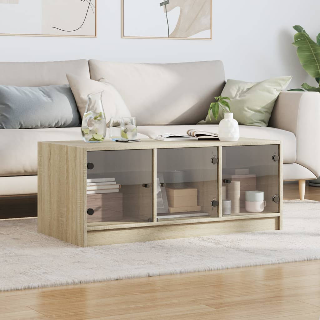 Salongbord med glassdører sonoma eik 102x50x42 cm