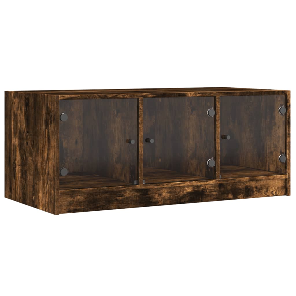Salongbord med glassdører røkt eik 102x50x42 cm