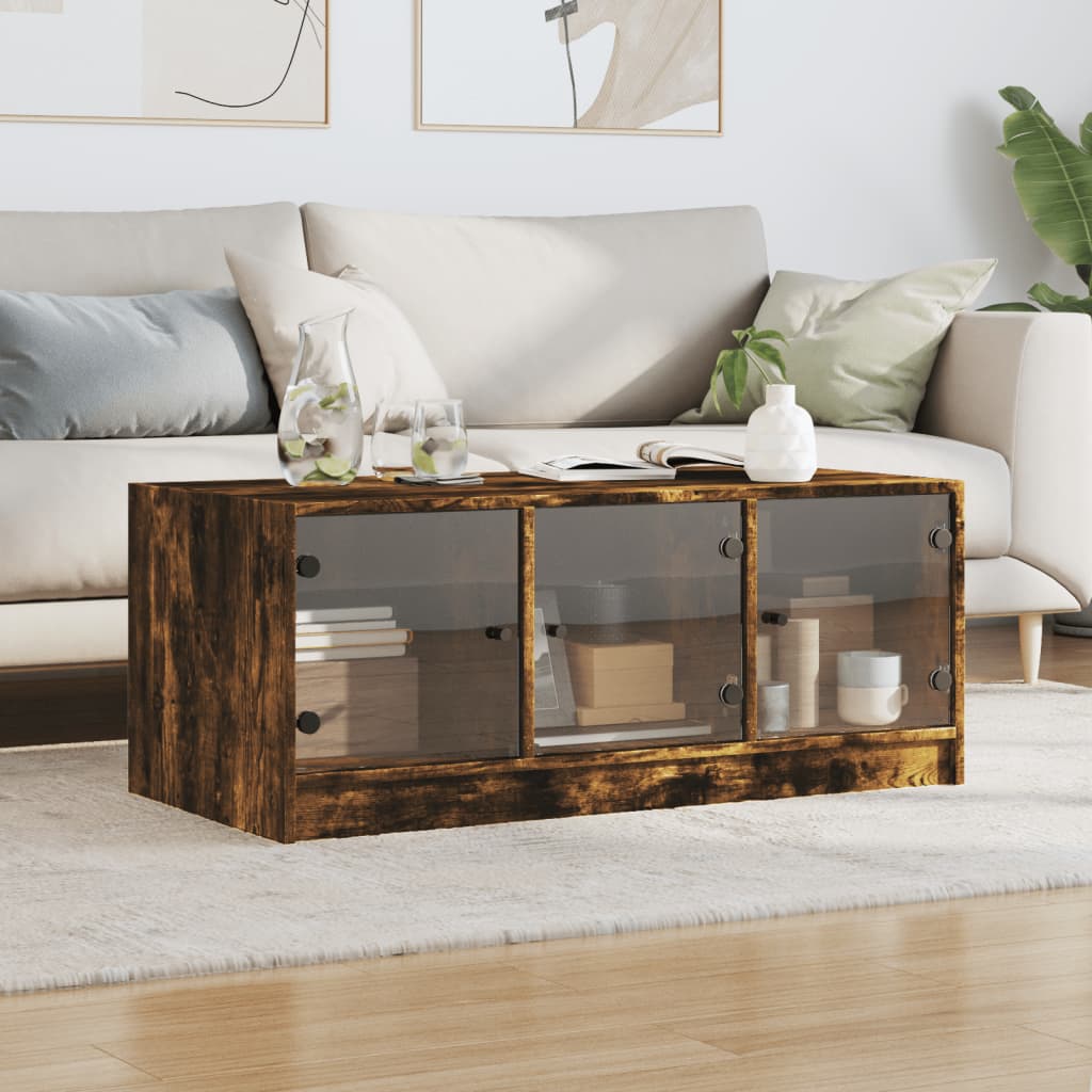 Salongbord med glassdører røkt eik 102x50x42 cm