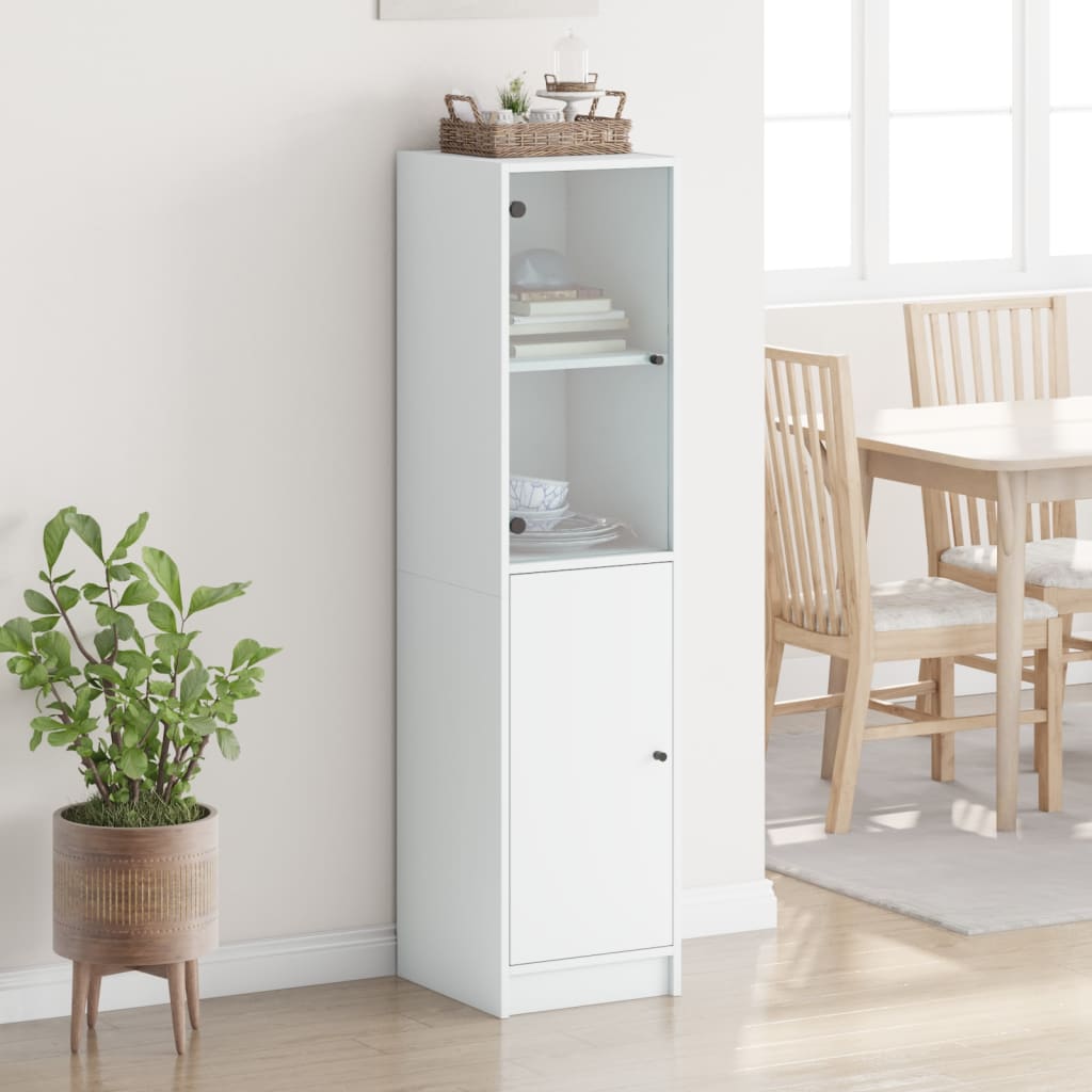 Highboard med glassdører hvit 35x37x142 cm