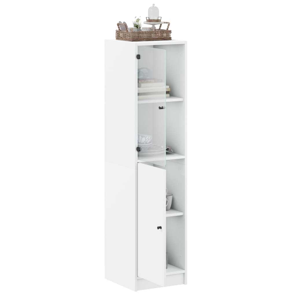 Highboard med glassdører hvit 35x37x142 cm