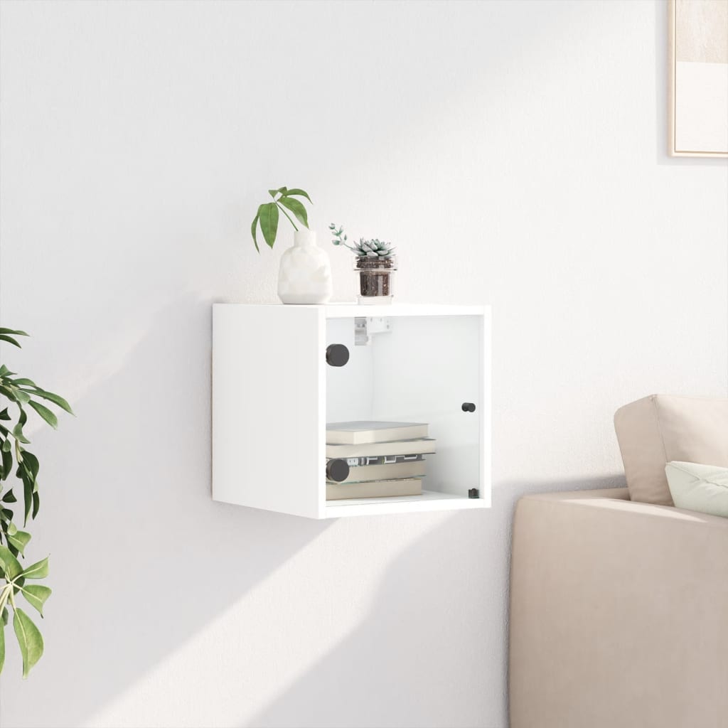 Nattbord med glassdører hvit 35x37x35 cm