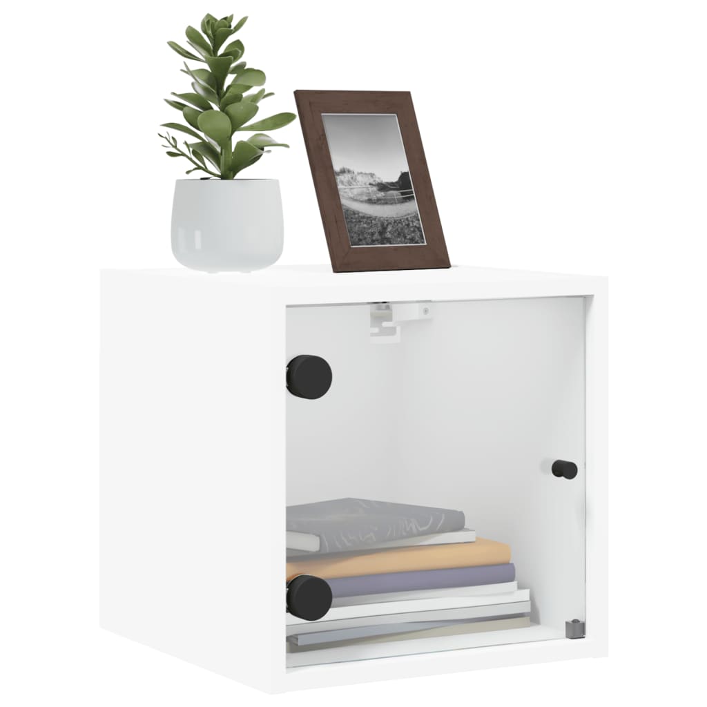 Nattbord med glassdører hvit 35x37x35 cm